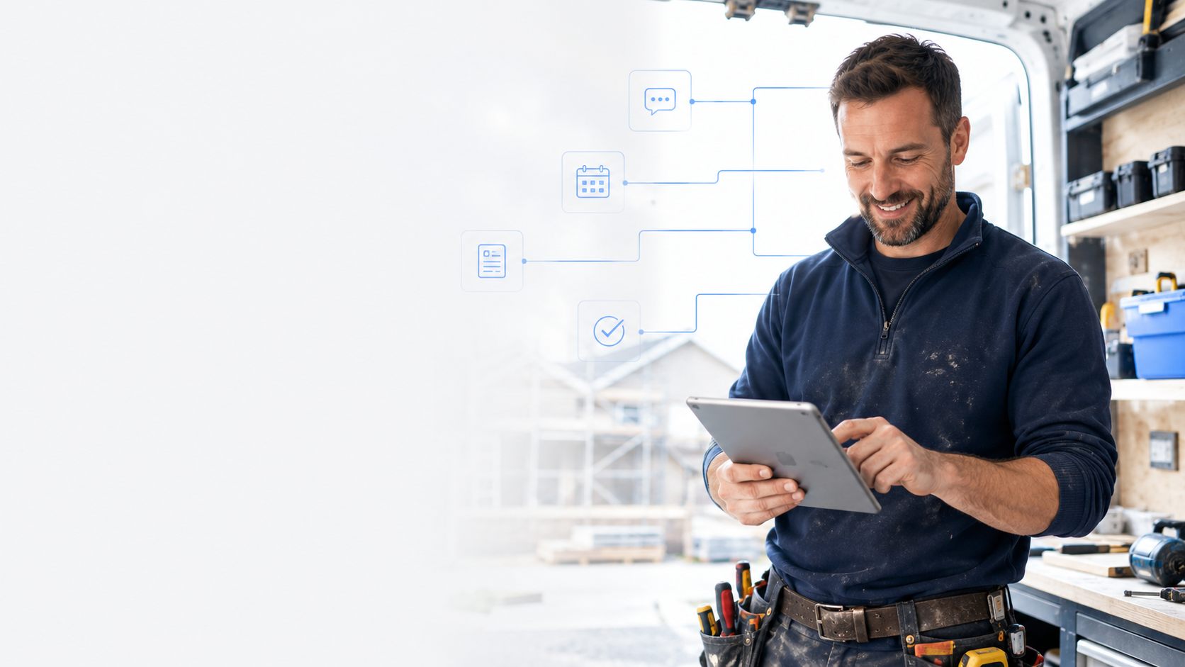 Tradesperson using a phone to manage quotes and jobs