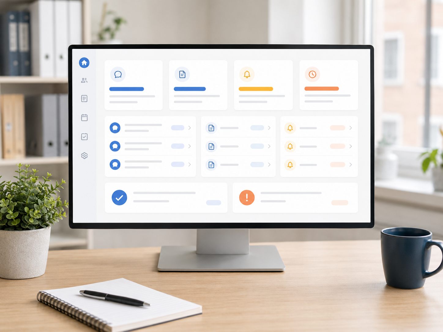 Clear office dashboard highlighting follow-up reminders and jobs that need attention