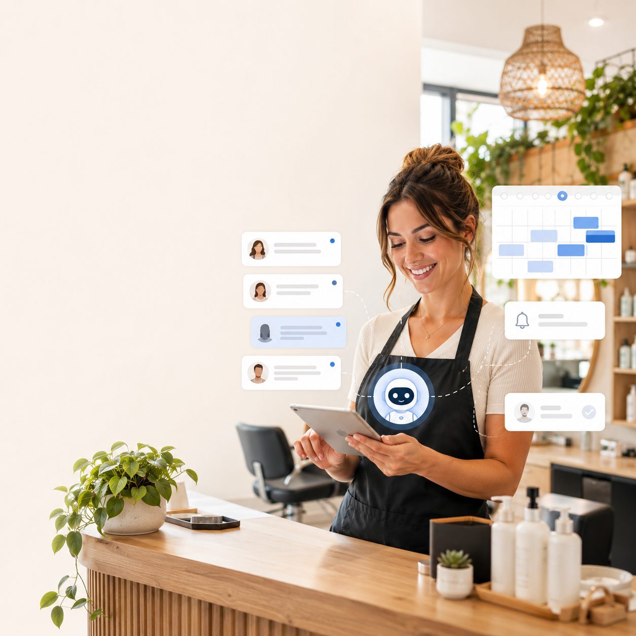 Salon team using AI booking support for appointments, messages and reminders