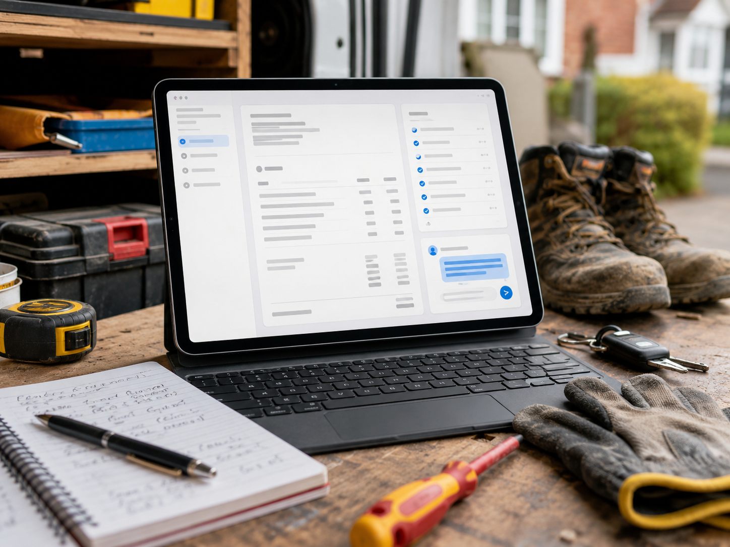Tablet helping prepare a trade quote or invoice from job notes
